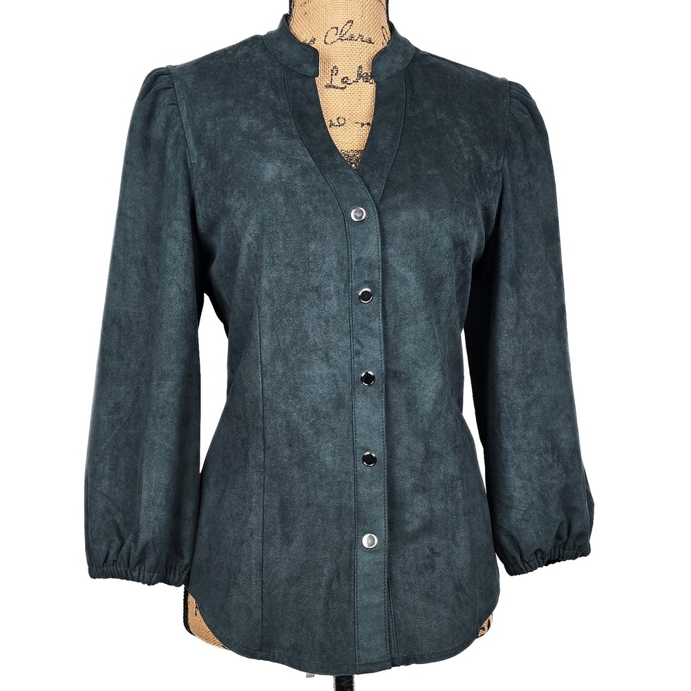 Philosophy Republic Clothing Rainforest Faux Suede Puffed Sleeve Top Green M